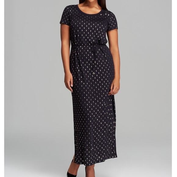 MICHAEL KORS | Black Gold Stud Maxi Dress Short Cap Sleeve Tie Belt | Size XL - Picture 1 of 8